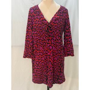 Diane von Furstenberg DVF Vintage Silk Leopard Print Shirt Dress Size 6